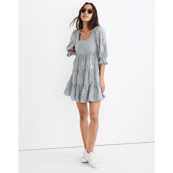 Madewell Eyelet Lizzie Babydoll Dress in Blue Horizon Women's Size 0 [NE734] NWT - Picture 6 of 16